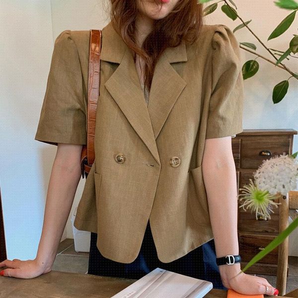 women's suits & blazers ftlzz summer women vintage suit collar puff sleeve short office lady loose double breasted cotton linen outwear, White;black
women's suits & blazers ftlzz summer women vintage suit collar puff sleeve short office lady loose double breasted cotton linen outwear, White;black