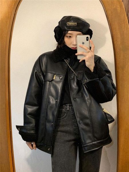 women's leather & faux jacket women spring 2021 temperament warmth, loose and thin, korean design sense fur, Black
women's leather & faux jacket women spring 2021 temperament warmth, loose and thin, korean design sense fur, Black