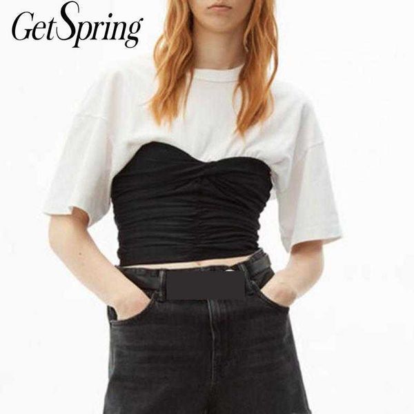 getspring women t shirt black white patchwork tshirts short sleeve color matching t-shirt tee female 210601
getspring women t shirt black white patchwork tshirts short sleeve color matching t-shirt tee female 210601