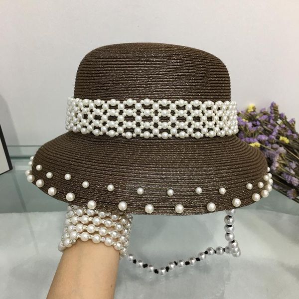 wide brim hats french cafe color straw hat female summer beach uv handmade pearl bucket socialite sun, Blue;gray
wide brim hats french cafe color straw hat female summer beach uv handmade pearl bucket socialite sun, Blue;gray