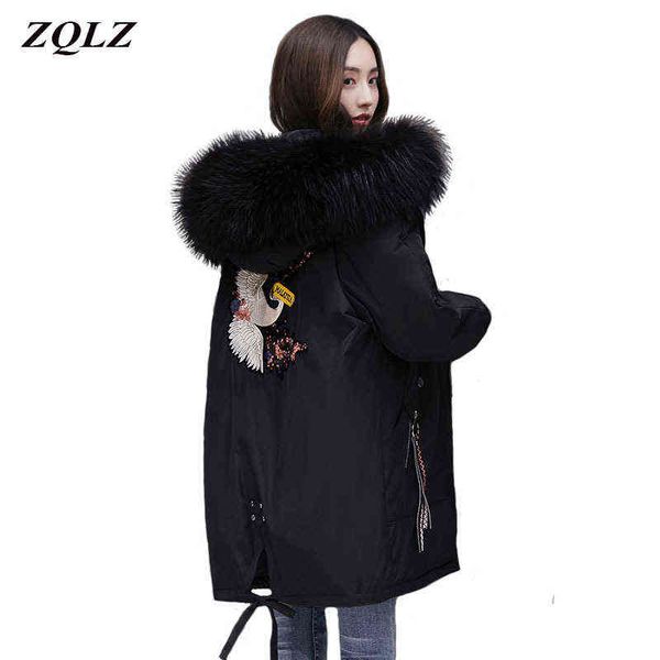zqlz winter jacket women embroidery casual hooded warm cotton padde coat female loose black long parka mujer 211130
zqlz winter jacket women embroidery casual hooded warm cotton padde coat female loose black long parka mujer 211130