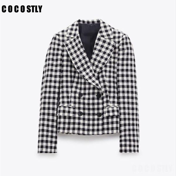 women plaid casual blazers coats 2021 autumn long sleeve slim double breasted blazer female elegant street clothes women's suits &, White;black
women plaid casual blazers coats 2021 autumn long sleeve slim double breasted blazer female elegant street clothes women's suits &, White;black