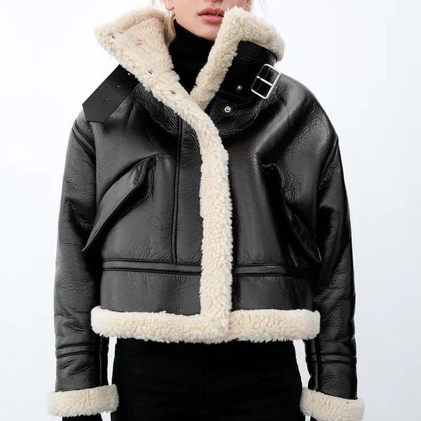 women's leather & faux yana fashion thick stand collar jackets women elegant winter coats patchwork lamb fur short ladies, Black
women's leather & faux yana fashion thick stand collar jackets women elegant winter coats patchwork lamb fur short ladies, Black