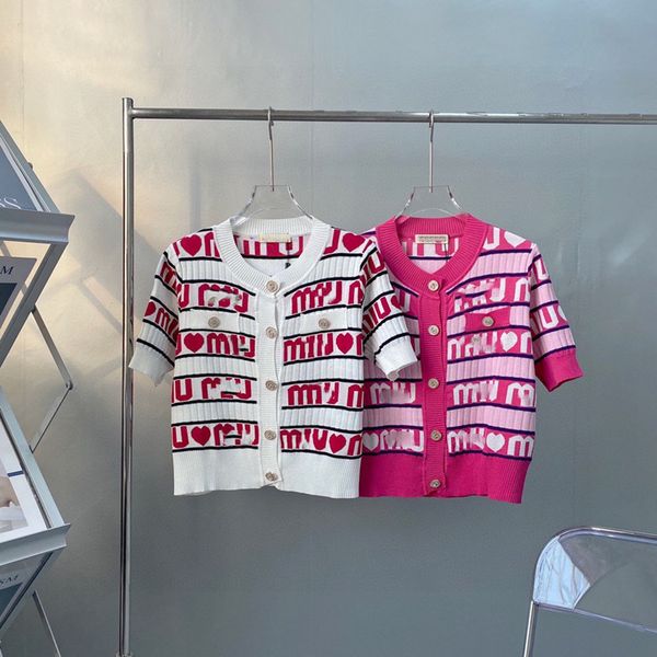 family's new summer pink younger button knitted cardigan round neck jacquard letter short sleeve air conditioning shirt women's fa, White
family's new summer pink younger button knitted cardigan round neck jacquard letter short sleeve air conditioning shirt women's fa, White