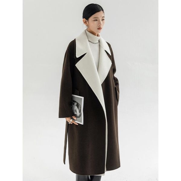 women's wool & blends 2021 100% coat women winter lace-up double-sided cashmere overcoat with belt turn down collar elegant, Black
women's wool & blends 2021 100% coat women winter lace-up double-sided cashmere overcoat with belt turn down collar elegant, Black