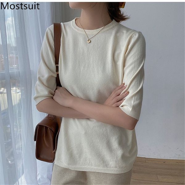 o-neck knitted t shirt women half sleeve solid fashion korean elegant tees casual basic ladies t-shirts femme 210514, White
o-neck knitted t shirt women half sleeve solid fashion korean elegant tees casual basic ladies t-shirts femme 210514, White