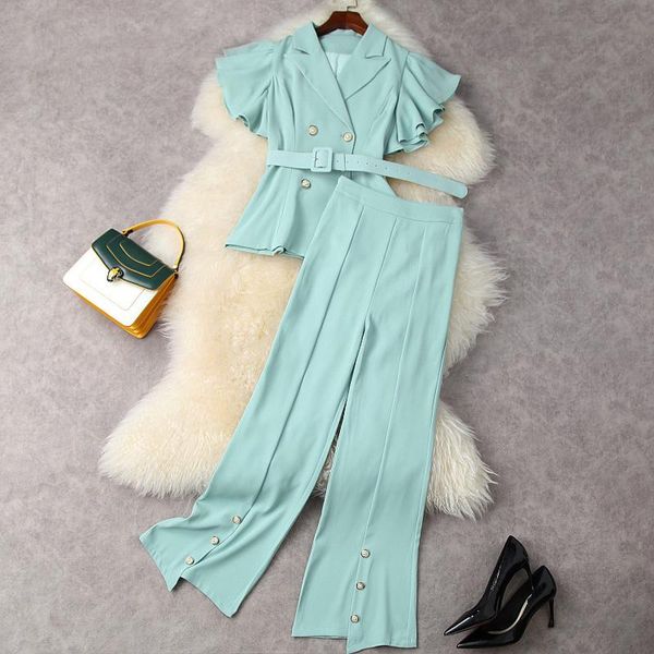 women's two piece pants europe and the united states in summer of 2021 lotus leaf sleeve slim small blazer high waist bell trousers cas, White
women's two piece pants europe and the united states in summer of 2021 lotus leaf sleeve slim small blazer high waist bell trousers cas, White