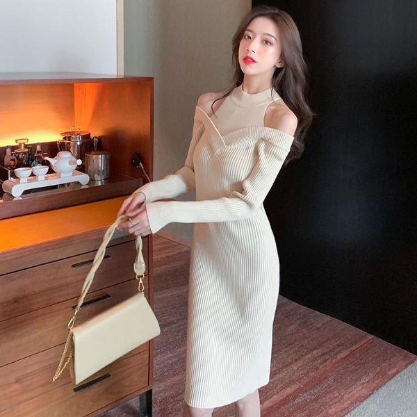 casual dresses women one piece korea dress autumn 2021 office lady knitting full sleeve patchwork solid turtleneck high waist black, Black;gray 
casual dresses women one piece korea dress autumn 2021 office lady knitting full sleeve patchwork solid turtleneck high waist black, Black;gray
