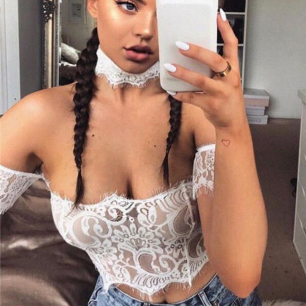women lace floral off shoulder backless choker bustier crop party wear cami tank sheer short sleeve blouse women's blouses & shirt, White
women lace floral off shoulder backless choker bustier crop party wear cami tank sheer short sleeve blouse women's blouses & shirt, White