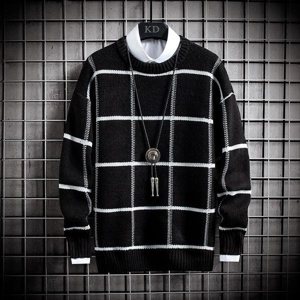 men's sweaters 2021 autumn and winter warm sweater o-neck casual plaid christmas loose hedging knitted, White;black
men's sweaters 2021 autumn and winter warm sweater o-neck casual plaid christmas loose hedging knitted, White;black