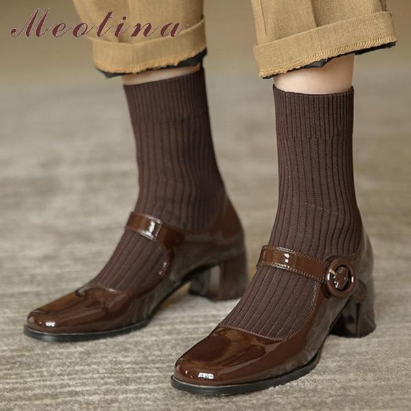 boots meotina women cow patent leather sock thick heel round shoes high ladies ankle fashion autumn brown 40, Black
boots meotina women cow patent leather sock thick heel round shoes high ladies ankle fashion autumn brown 40, Black
