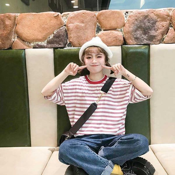 women's t-shirt women summer fashion loose ulzzang striped preppy sweet short sleeve tee shirts top, White
women's t-shirt women summer fashion loose ulzzang striped preppy sweet short sleeve tee shirts top, White