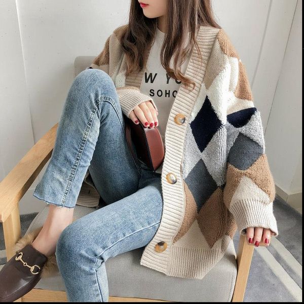 womens sweaters sweater autumn winter fashionable casual plaid v neck single breasted puff sleeve loose knitting cardigans, White;black
womens sweaters sweater autumn winter fashionable casual plaid v neck single breasted puff sleeve loose knitting cardigans, White;black