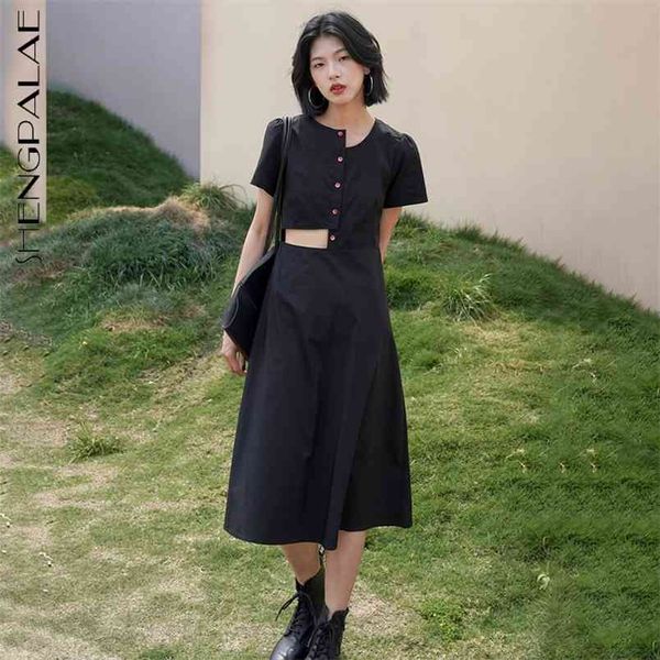 black hollow out dress women's summer round neck single breasted short sleeve knee-length dresses female 210427, White;black
black hollow out dress women's summer round neck single breasted short sleeve knee-length dresses female 210427, White;black