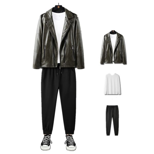fashion mens 3 piece suits punk style leather jacket faux warm outwear joggers pants crewneck sweatshirt, Blue;black
fashion mens 3 piece suits punk style leather jacket faux warm outwear joggers pants crewneck sweatshirt, Blue;black