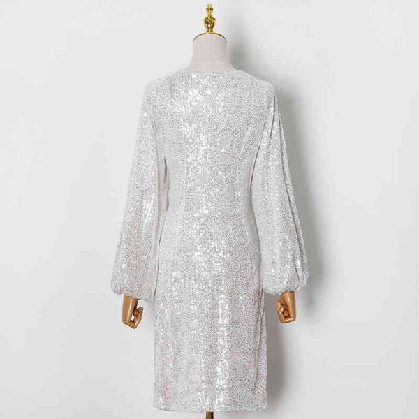 dresses patchwork sequin for women v neck long sleeve high waist es female fashion stylish 2021, Black;gray