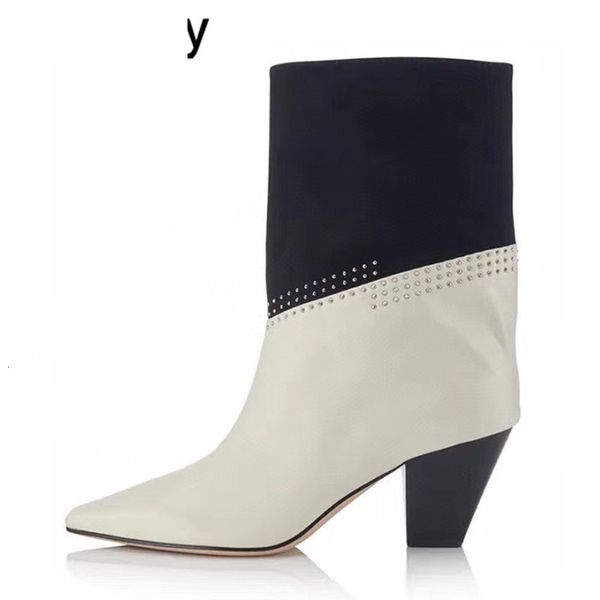 boots spike high heels short boots women pointed toe genuine leather rivets mixed color ankle runway shoes female 2cem, Black
boots spike high heels short boots women pointed toe genuine leather rivets mixed color ankle runway shoes female 2cem, Black