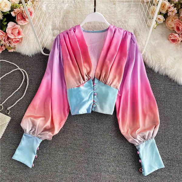 autumn rainbow gradient color printed blouse women v-neck lantern long sleeve short female single breasted shirt 210426, White
autumn rainbow gradient color printed blouse women v-neck lantern long sleeve short female single breasted shirt 210426, White