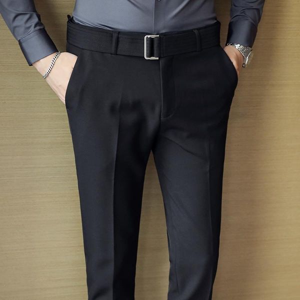 men's suits & blazers belt decoration business dress pants men black casual slim suit office social streetwear trousers wedding groom c, White;black
men's suits & blazers belt decoration business dress pants men black casual slim suit office social streetwear trousers wedding groom c, White;black