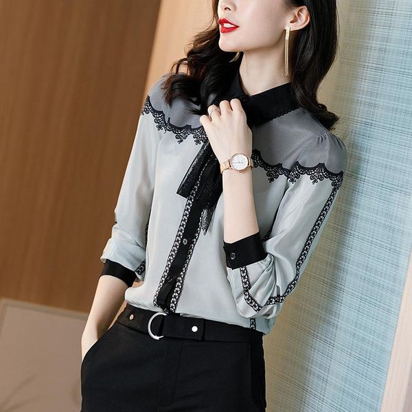 women's blouses & shirts french niche lace shirt long-sleeved printing silk design sense spring 2021 clothing, White
women's blouses & shirts french niche lace shirt long-sleeved printing silk design sense spring 2021 clothing, White