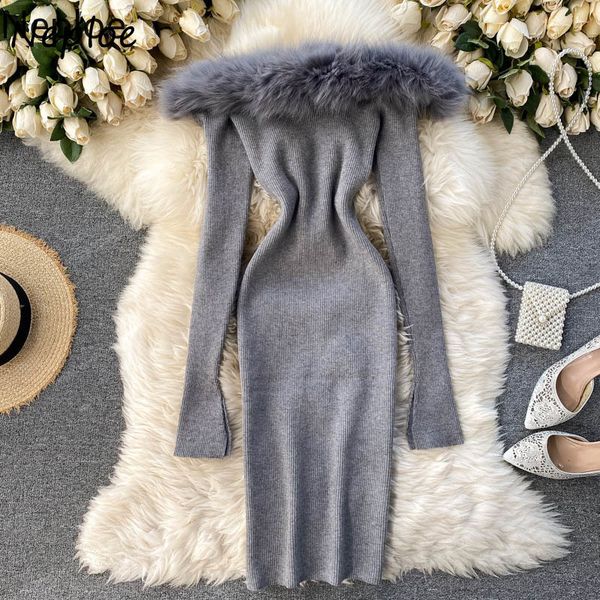 neploe slash neck shoulder strapless slim fit dress fashion knitted women dresses new autumn winter vestidos 94542 210422, Black;gray 
neploe slash neck shoulder strapless slim fit dress fashion knitted women dresses new autumn winter vestidos 94542 210422, Black;gray