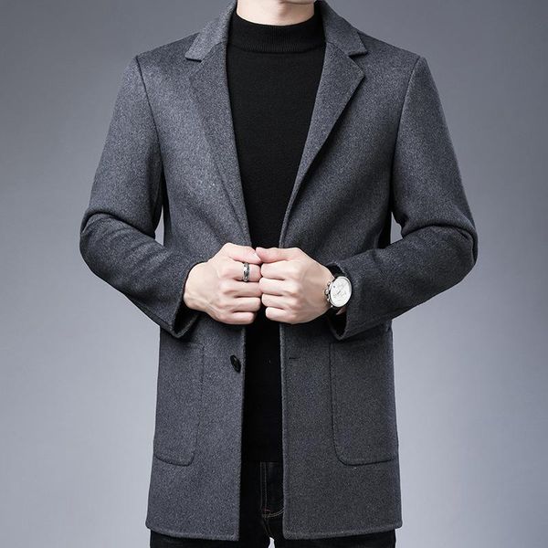 men's wool & blends autumn and winter double-sided tweed coat middle-aged business casual medium long wear, Black
men's wool & blends autumn and winter double-sided tweed coat middle-aged business casual medium long wear, Black