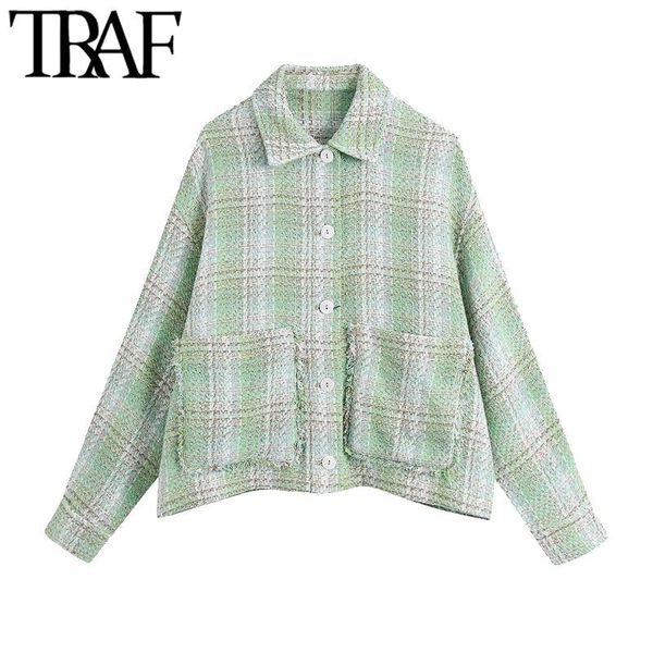 women's jackets traf women fashion frayed trims oversized tweed jacket coat vintage long sleeve pockets female outerwear chic overshirt, Black;brown
women's jackets traf women fashion frayed trims oversized tweed jacket coat vintage long sleeve pockets female outerwear chic overshirt, Black;brown