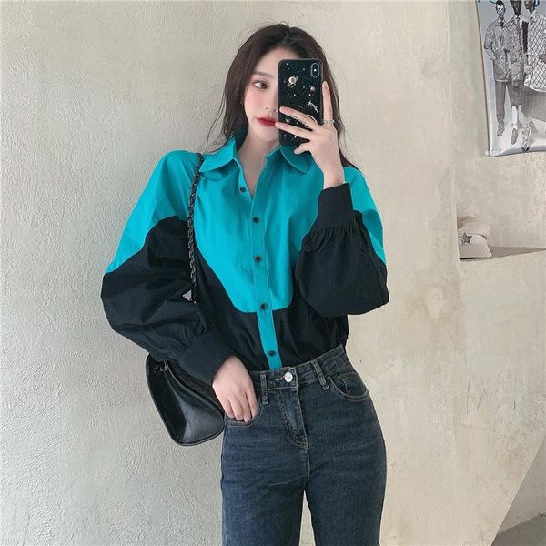 women's blouses & shirts south korea's spring clothing 2021 design sense contrast shirt korean tide blusas y camisas chemise femme, White
women's blouses & shirts south korea's spring clothing 2021 design sense contrast shirt korean tide blusas y camisas chemise femme, White