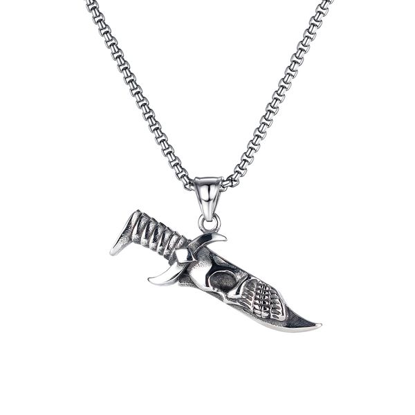 necklaces chain pendants for mens sliver stainless steel hip hop skull dagger fashion jewelry to boys birthday gifts, Silver