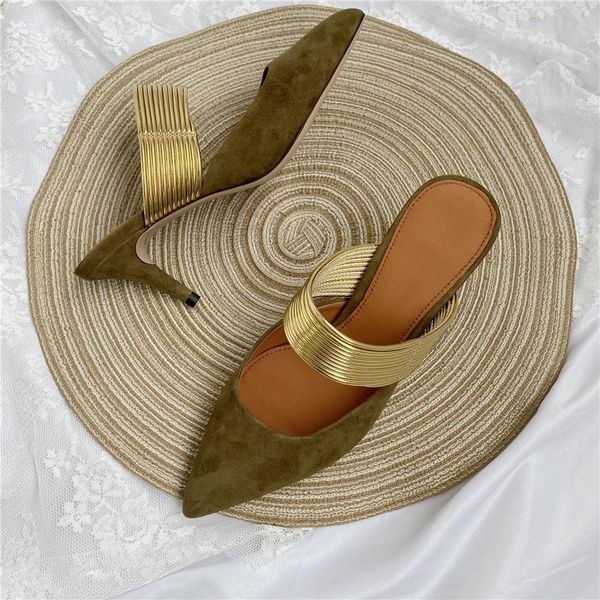 dress shoes spring 2021 ladies pointed toe high heels gold straps decorated mules, Black
dress shoes spring 2021 ladies pointed toe high heels gold straps decorated mules, Black