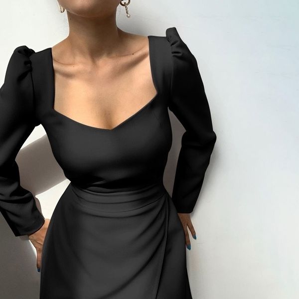 women winter dress new arrival long puff sleeve square collar split red black solid women night party dresses vestidos 210325, Black;gray
women winter dress new arrival long puff sleeve square collar split red black solid women night party dresses vestidos 210325, Black;gray