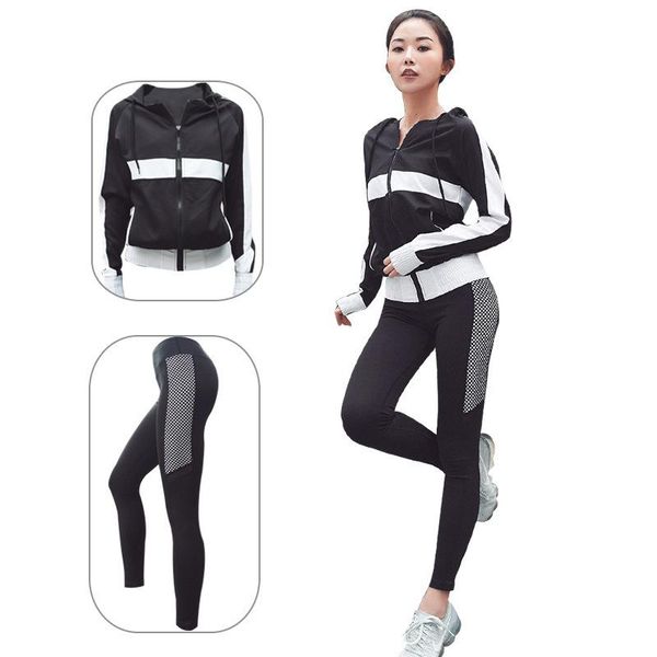 two piece dress fitness suit in autumn and winter is spliced with cap zipper pocket loose coat black white your polka dot pants
two piece dress fitness suit in autumn and winter is spliced with cap zipper pocket loose coat black white your polka dot pants