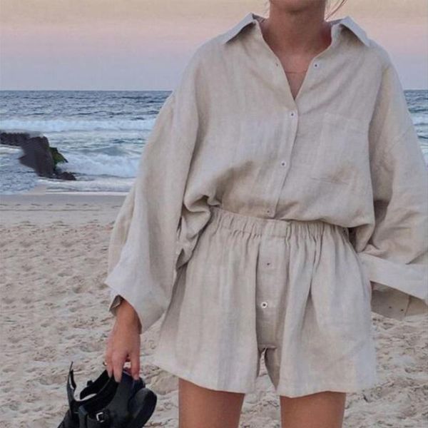 women's shorts oversized summer casual linen solid women set loose single-breasted shirt and elastic waist trousers ladies 2 pieces set, White;black
women's shorts oversized summer casual linen solid women set loose single-breasted shirt and elastic waist trousers ladies 2 pieces set, White;black