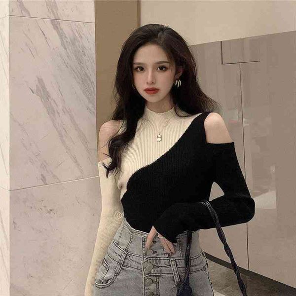 woman sweaters womens knitwear autumn sweater slim-fit contrast colors off-the-shoulder femme chandails pull hiver, White;black
woman sweaters womens knitwear autumn sweater slim-fit contrast colors off-the-shoulder femme chandails pull hiver, White;black