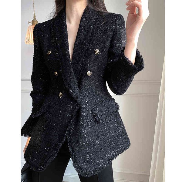 black female jacket female2021 autumn korean style lady thin tweed blazer outwear, Black;brown
black female jacket female2021 autumn korean style lady thin tweed blazer outwear, Black;brown