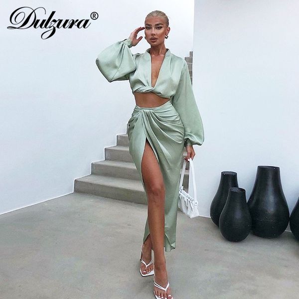 satin women 2 piece set lantern sleeve cross crop ruched high slit midi skirt elegant party club autumn winter, Black;white
satin women 2 piece set lantern sleeve cross crop ruched high slit midi skirt elegant party club autumn winter, Black;white