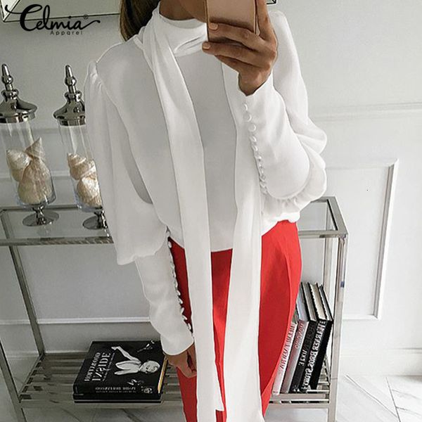 blouses celmia women's casual solid shirts lantern sleeve office ladies blouses stylish turtleneck long tie blusas plus size 5xl, White
blouses celmia women's casual solid shirts lantern sleeve office ladies blouses stylish turtleneck long tie blusas plus size 5xl, White