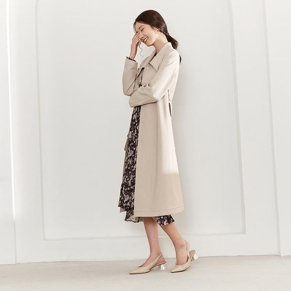 women's trench coats 2021 spring and autumn long slim waist jacket straight lapel hanging feeling sleeve knee length, Tan;black
women's trench coats 2021 spring and autumn long slim waist jacket straight lapel hanging feeling sleeve knee length, Tan;black