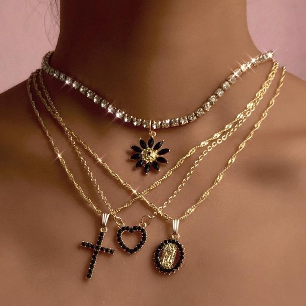 chains black crystal heart cross pendant necklace for women vintage multilayer portrait clavicle chain choker jewelry gift, Silver
chains black crystal heart cross pendant necklace for women vintage multilayer portrait clavicle chain choker jewelry gift, Silver