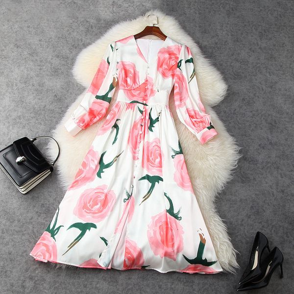 casual dresses european and american women's clothing spring long sleeved v-neck rose print fashion dress ph2b, Black;gray
casual dresses european and american women's clothing spring long sleeved v-neck rose print fashion dress ph2b, Black;gray