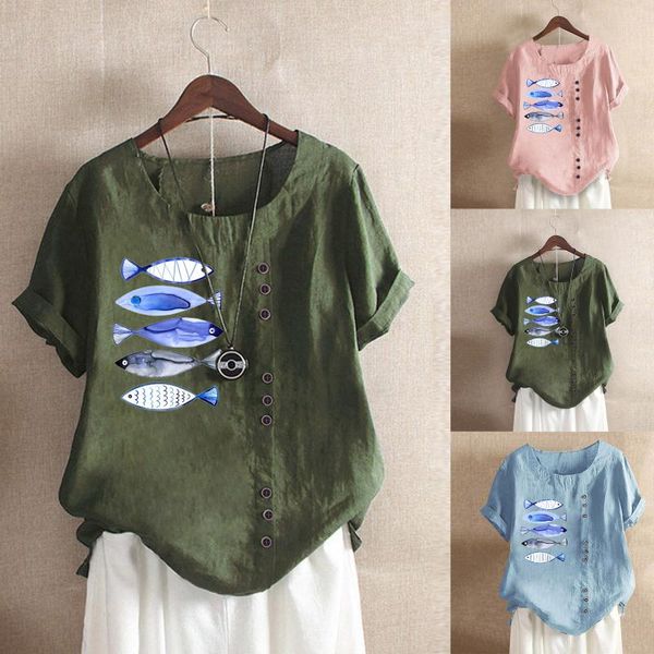 women's blouses & shirts elegant summer tee o-neck short sleeve for women fish printed linen tunics vintage casual pullover, White
women's blouses & shirts elegant summer tee o-neck short sleeve for women fish printed linen tunics vintage casual pullover, White