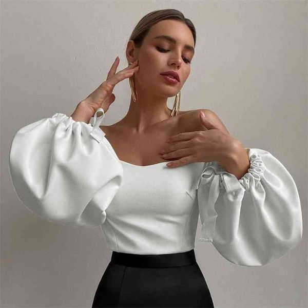 summer one-shoulder lantern sleeve elegant blouse women white loose pullover solid color for shirt 210508
summer one-shoulder lantern sleeve elegant blouse women white loose pullover solid color for shirt 210508