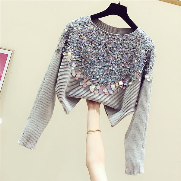 spring korean style sweater woman autumn sequined batwing-sleeve loose-fit round-neck pullover sweter 210428, Black;gray
spring korean style sweater woman autumn sequined batwing-sleeve loose-fit round-neck pullover sweter 210428, Black;gray