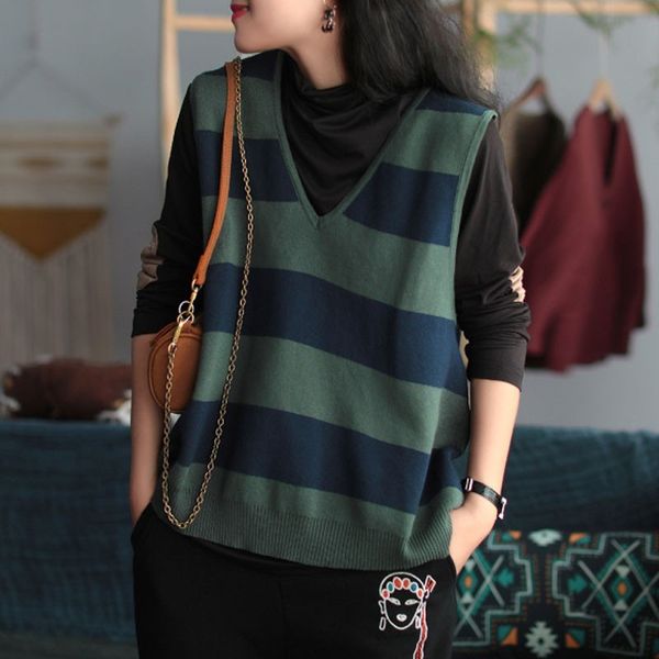 johnature leisure retro striped v-neck all-match knitted vests autumn loose comfortable women all-match fashion vest 210521, White
johnature leisure retro striped v-neck all-match knitted vests autumn loose comfortable women all-match fashion vest 210521, White