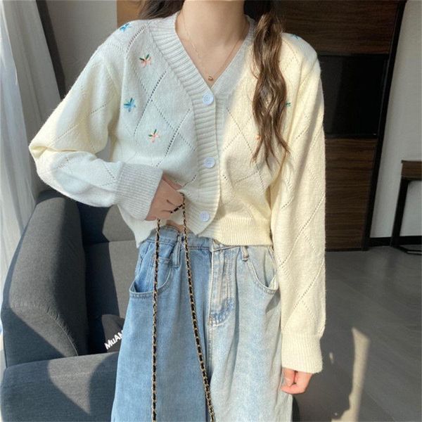 women's knits & tees spring thin knitted cardigans women 2021 loose v-neck crop sweater sweet hollow out cadigan jackets female, White
women's knits & tees spring thin knitted cardigans women 2021 loose v-neck crop sweater sweet hollow out cadigan jackets female, White