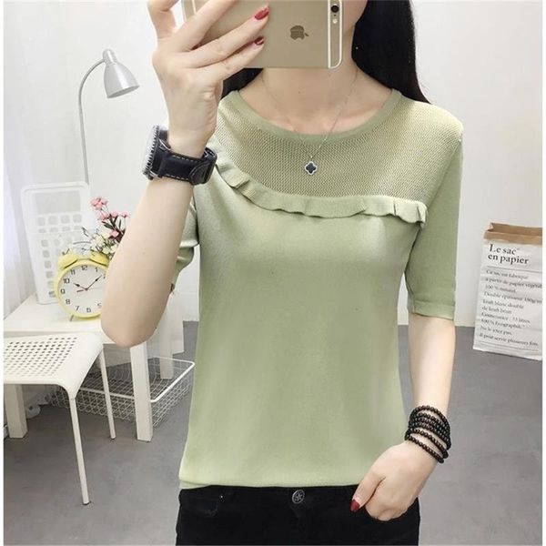 women's sweaters 2021 women spring summer style blouses shirts lady casual short sleeve patchwork o-neck blusas zy4919, White;black 
women's sweaters 2021 women spring summer style blouses shirts lady casual short sleeve patchwork o-neck blusas zy4919, White;black