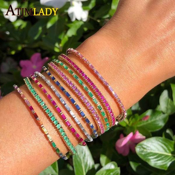 link, chain gold color plated bling baguette cubic zirconia bracelet for women luxury jewelry rainbow cz tennis geometric colorful bangle, Black
link, chain gold color plated bling baguette cubic zirconia bracelet for women luxury jewelry rainbow cz tennis geometric colorful bangle, Black