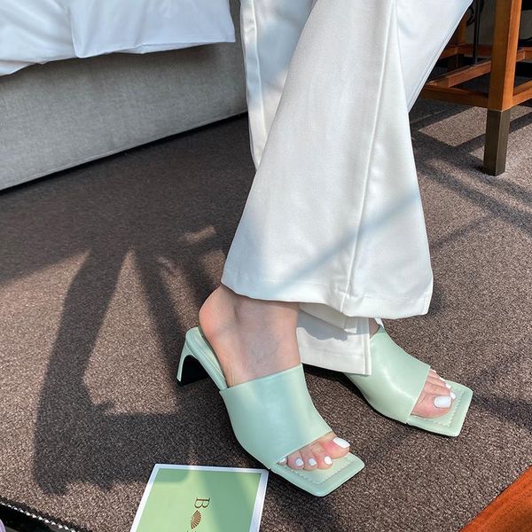 slippers fashion women open square toe thick high heels sandals ladies slides mules shoes woman solid color green black 
slippers fashion women open square toe thick high heels sandals ladies slides mules shoes woman solid color green black