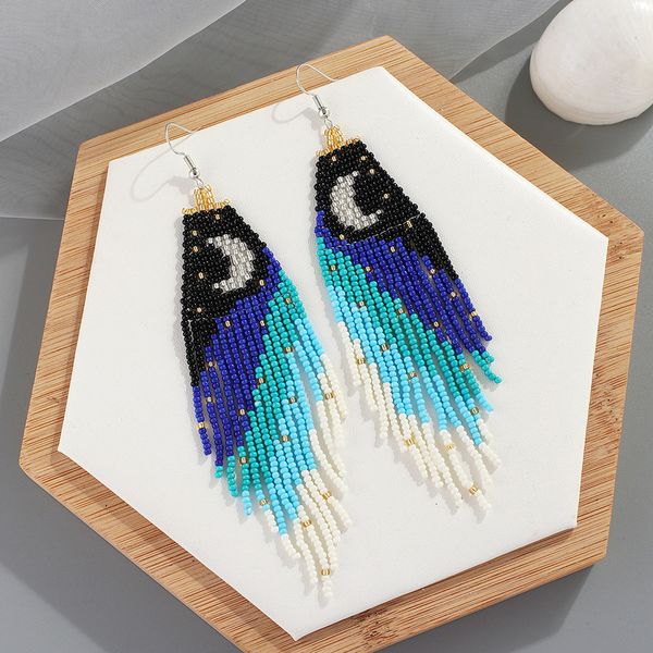bohemian romantic tassel earrings small crowd night sky moon full star rice bead long female, Golden
bohemian romantic tassel earrings small crowd night sky moon full star rice bead long female, Golden