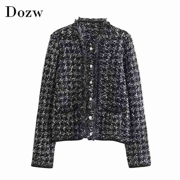women elegant plaid coat long sleeve vintage tweed jacket pocket tassel stylish chic outerwear autumn spring 210515, Black;brown
women elegant plaid coat long sleeve vintage tweed jacket pocket tassel stylish chic outerwear autumn spring 210515, Black;brown